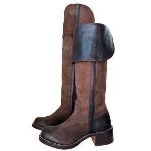 FRYE Vintage Campus Boots, Over the Knee Boots OTK, Brown Leather Square Toe 7.5